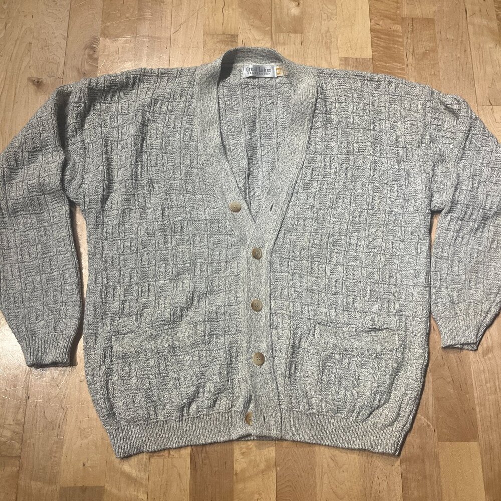 Vtg Great Lakes Recreation Cardigan Sweater Mens Large Tan Button Front - GUC